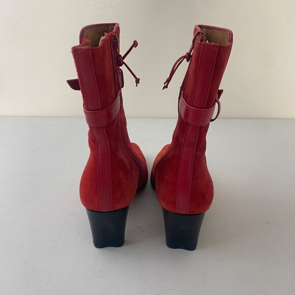 Donald Pliner Lancel Ankle Boots Shoes Heel Red Suede - Picture 7 of 10